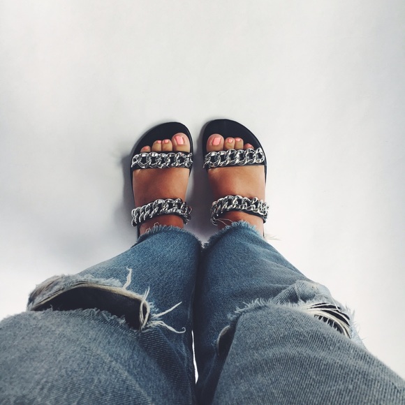 🆕Sofia Black & Silver Chain Link Slides Sandals - Picture 3 of 8