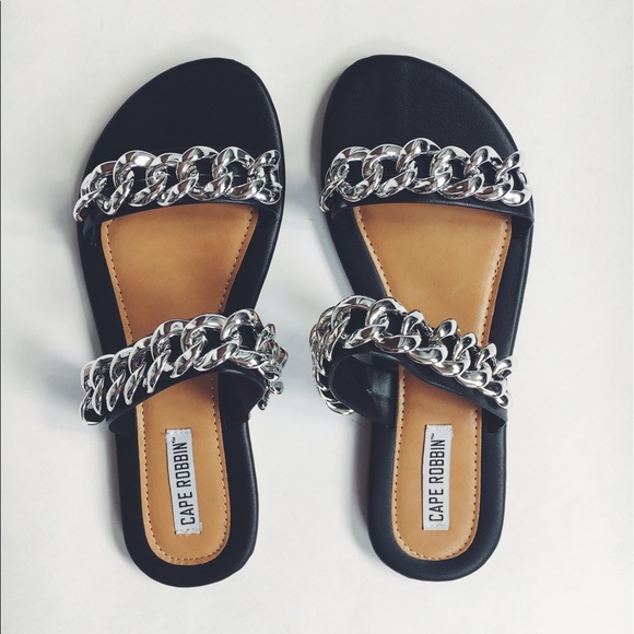 🆕Sofia Black & Silver Chain Link Slides Sandals - Picture 5 of 8