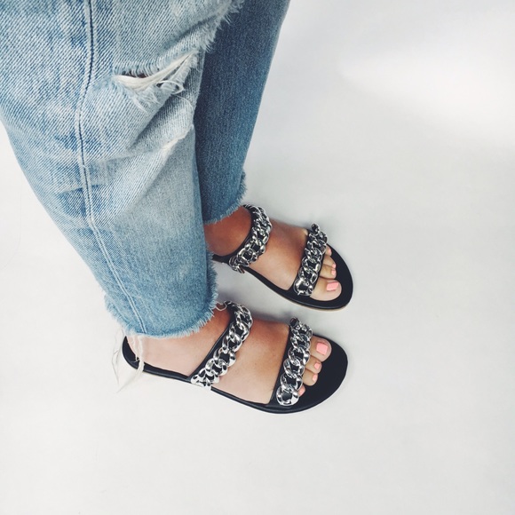 🆕Sofia Black & Silver Chain Link Slides Sandals - Picture 7 of 8