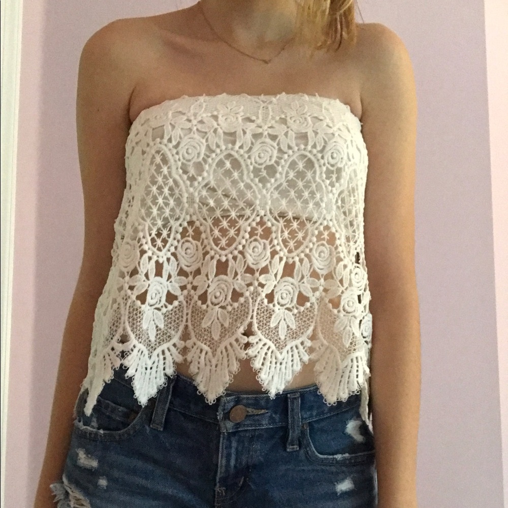 Strapless Lace Top w/ Cutout Detail
