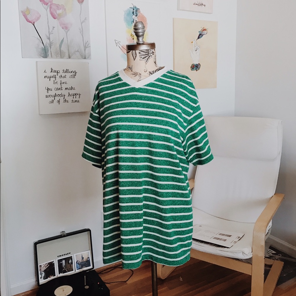 Striped green and white v neck