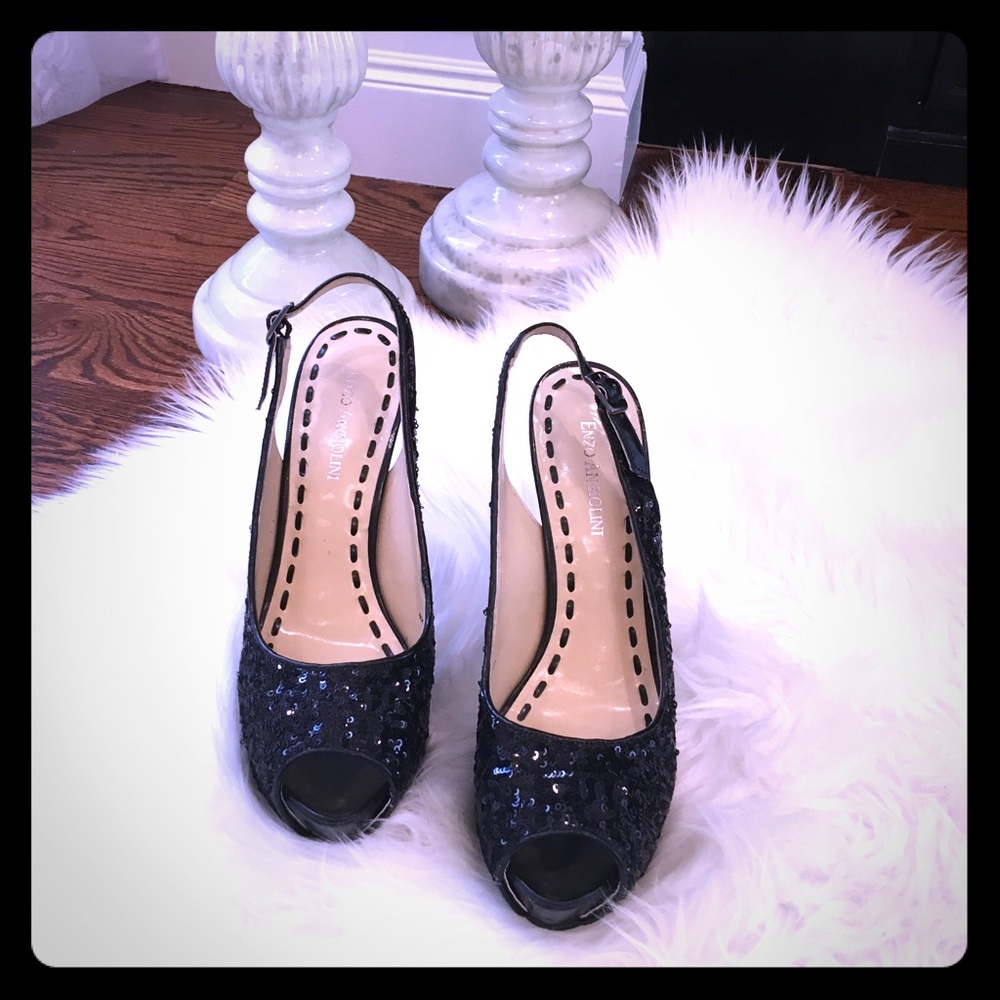 Enzo Angiolini Black Tolten Slingback Peeps