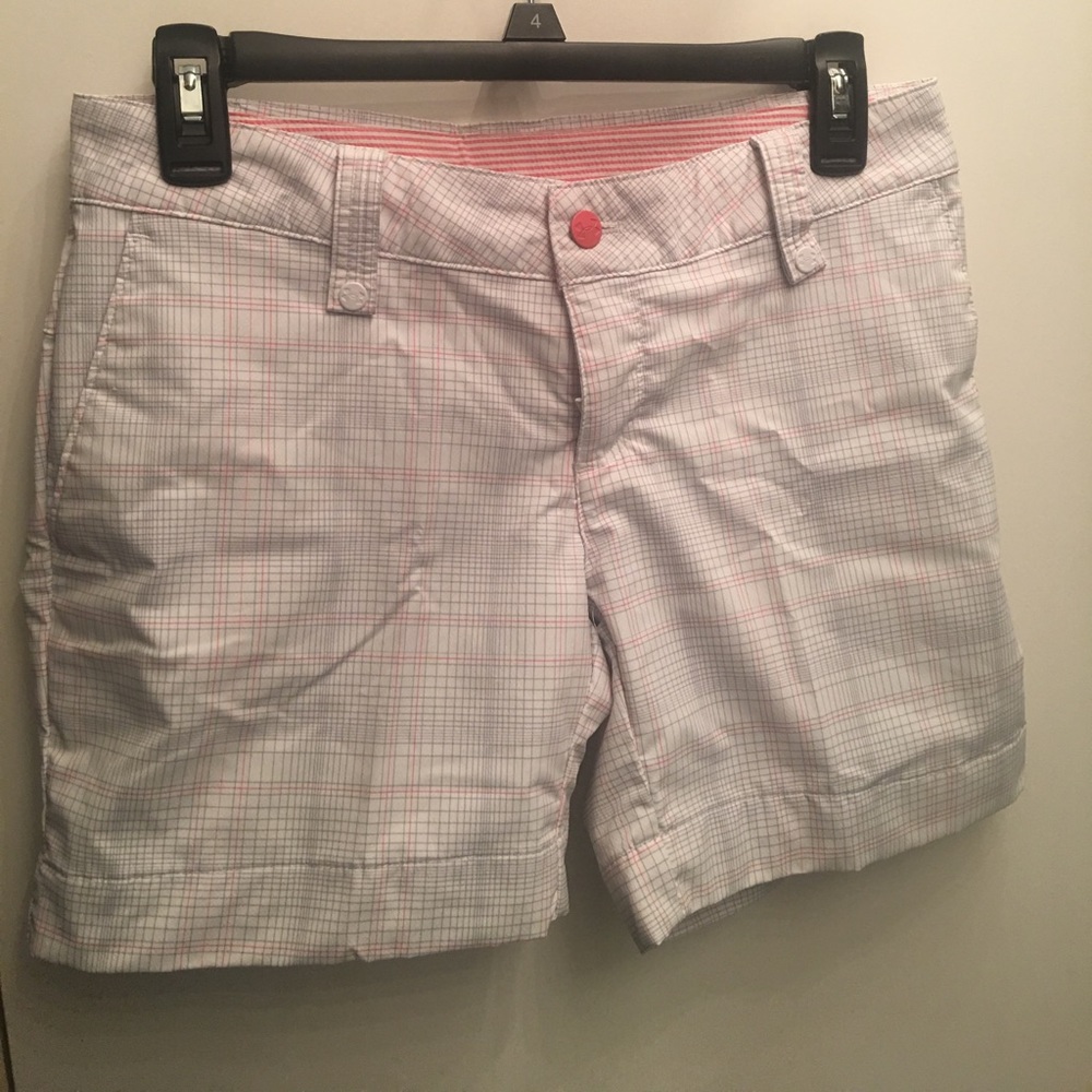 White gray and pink under armor golf shorts