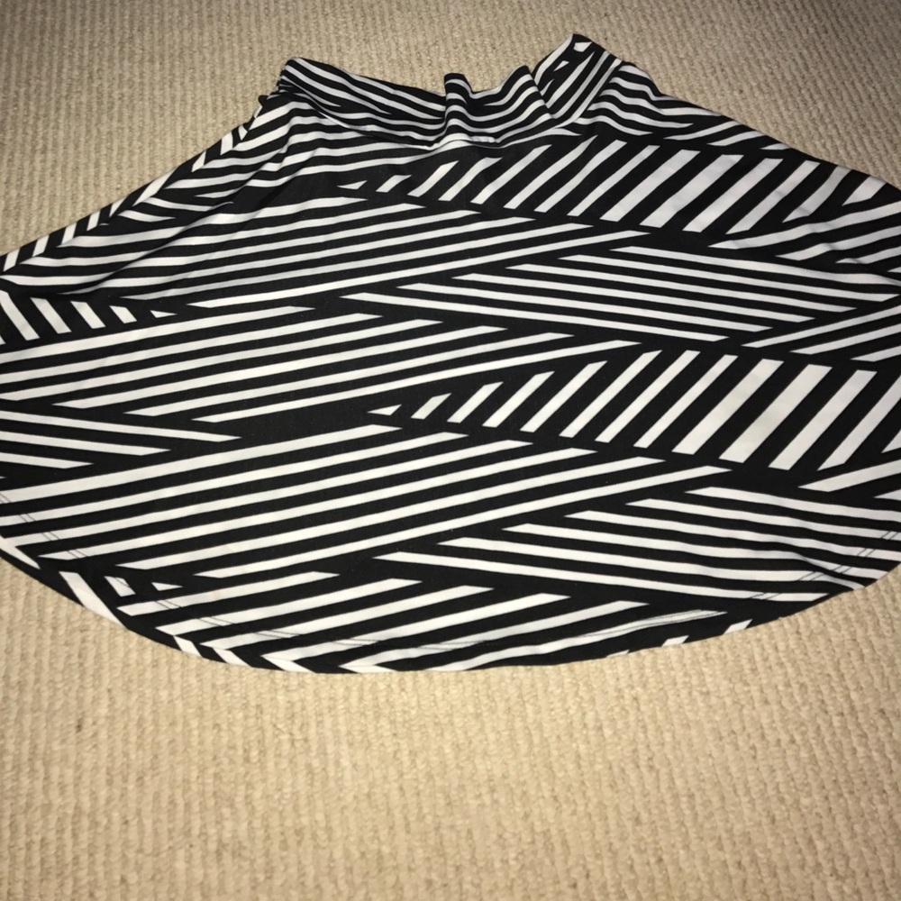 Black and White Striped Skater Skirt