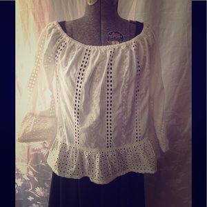 White eyelet off the shoulder blouse by Solitaire