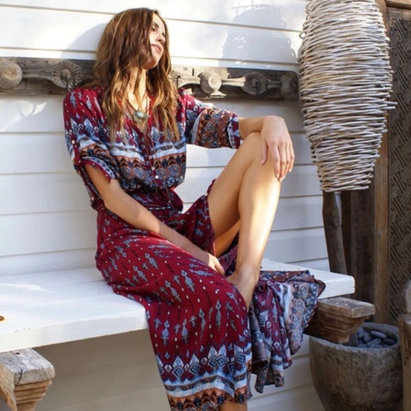 Red Bohemian Dress - Picture 2 of 4