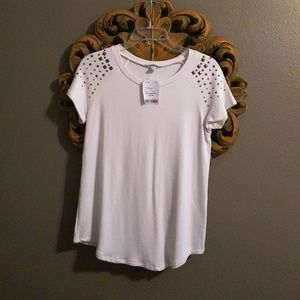 White Shirt with Bronze Jewels