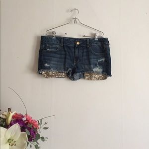 ae gold sequin pocket shorts
