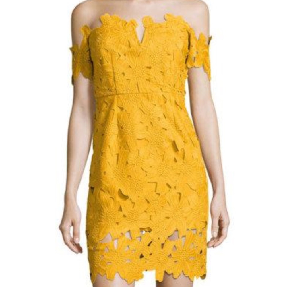 Alison Off-The-Shoulder Lace Dress, Mustard
