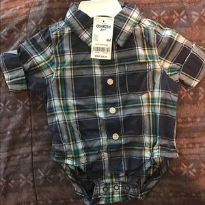 Brand New Osh Kosh Button Up Plaid BodySuit