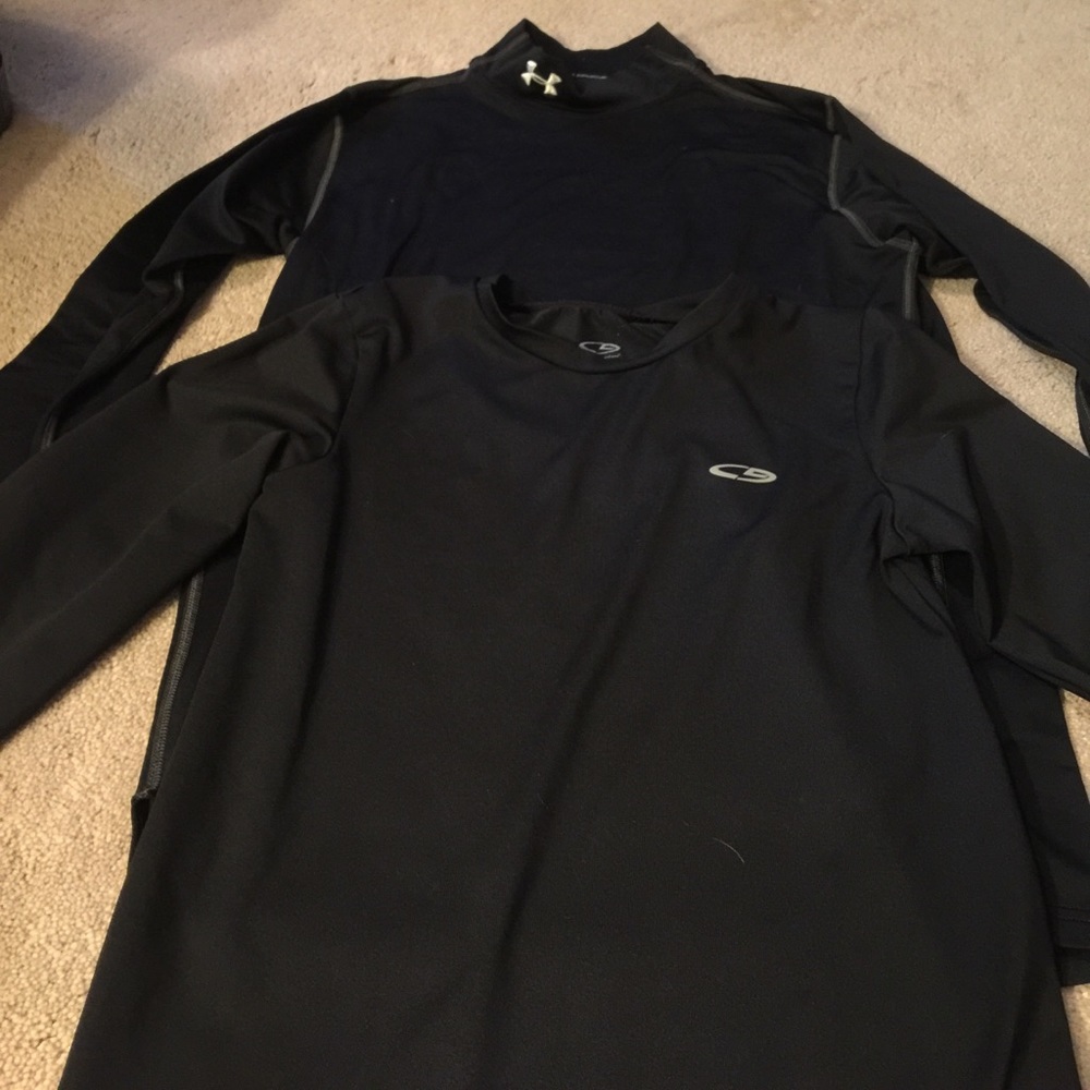 Pair of cold wear under armour and champion shirt