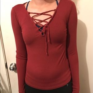 Criss cross long sleeve shirt
