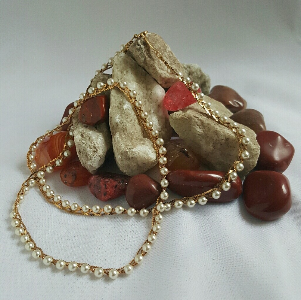 Napier 18" Double Box Chain Pearl Necklace VTG