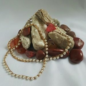 Napier 18" Double Box Chain Pearl Necklace VTG