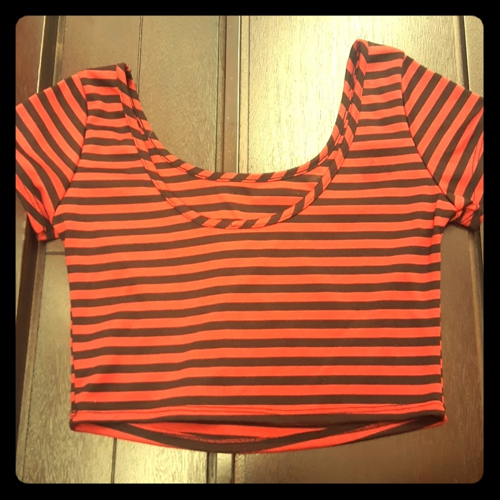 Red and Black Stripe Crop Top
