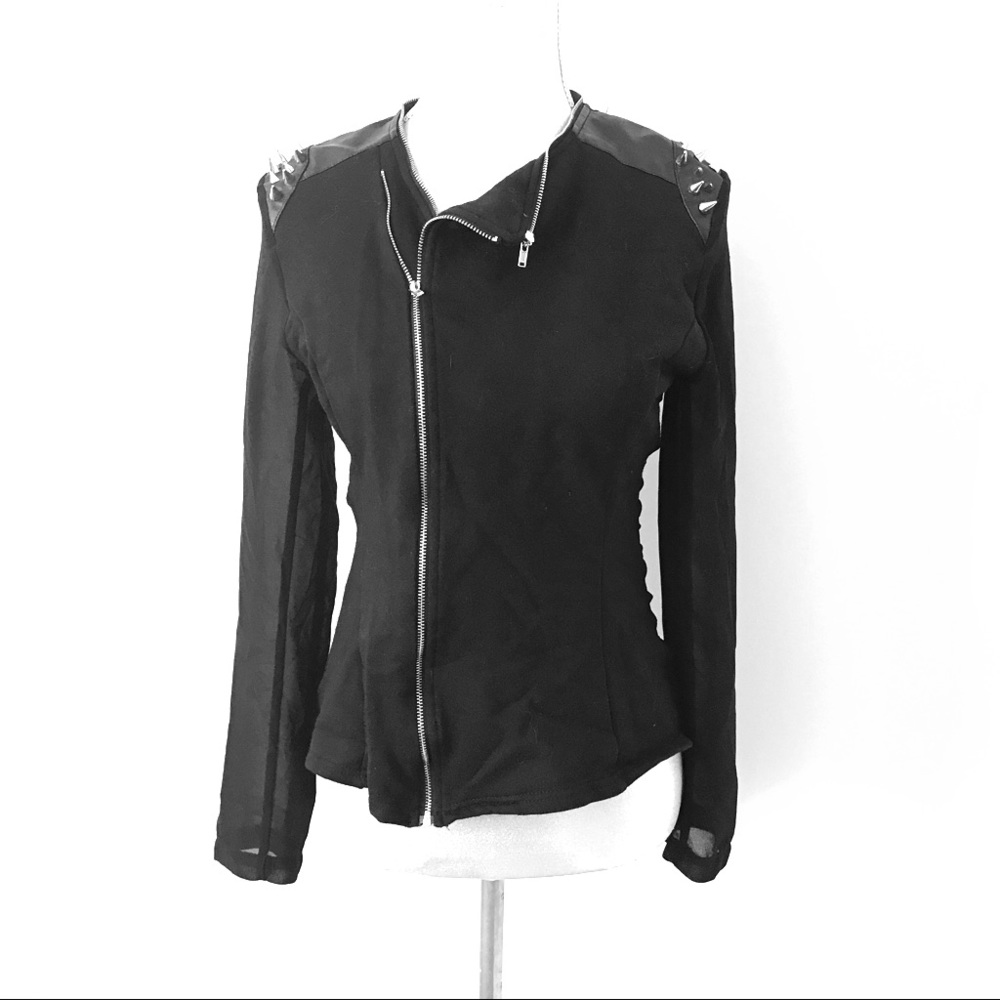 Studded zip-up shirt