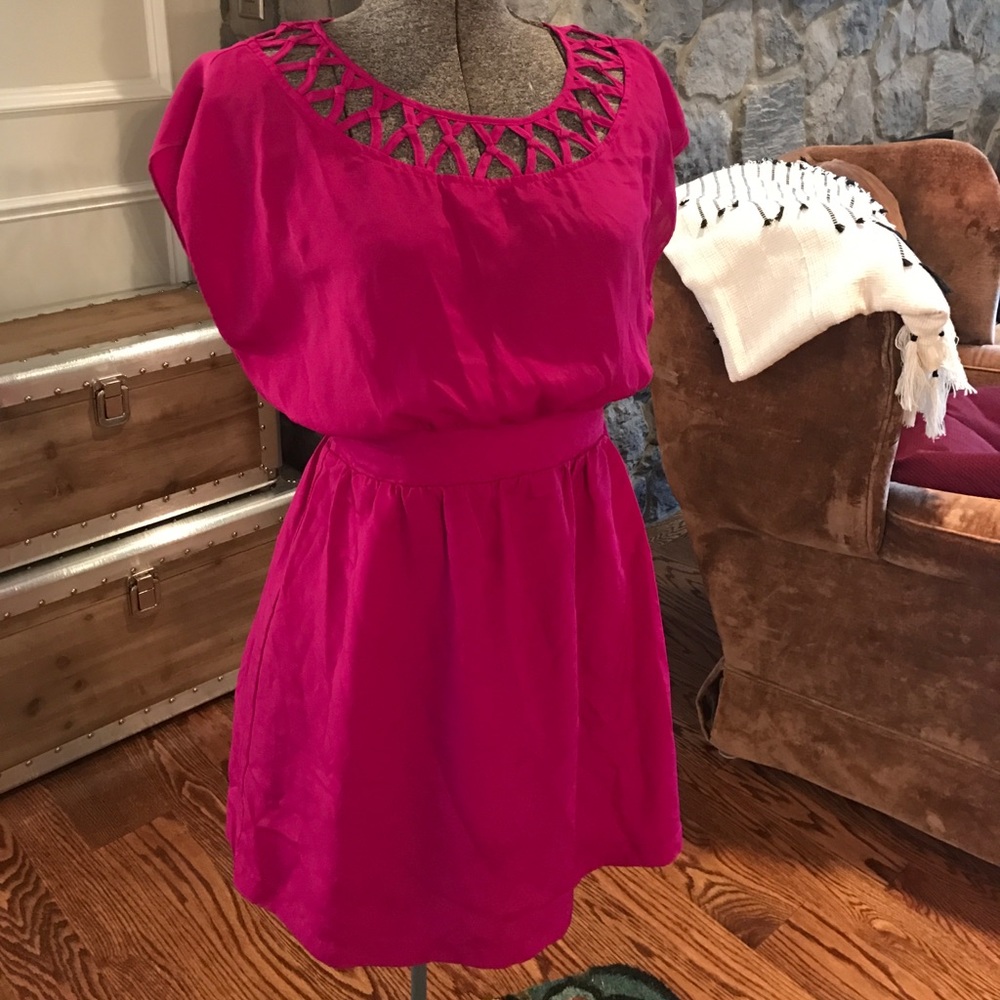 Unique hot pink dress with detailed neckline