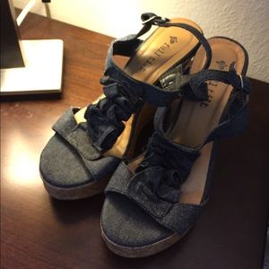 Blue jean cork wedges