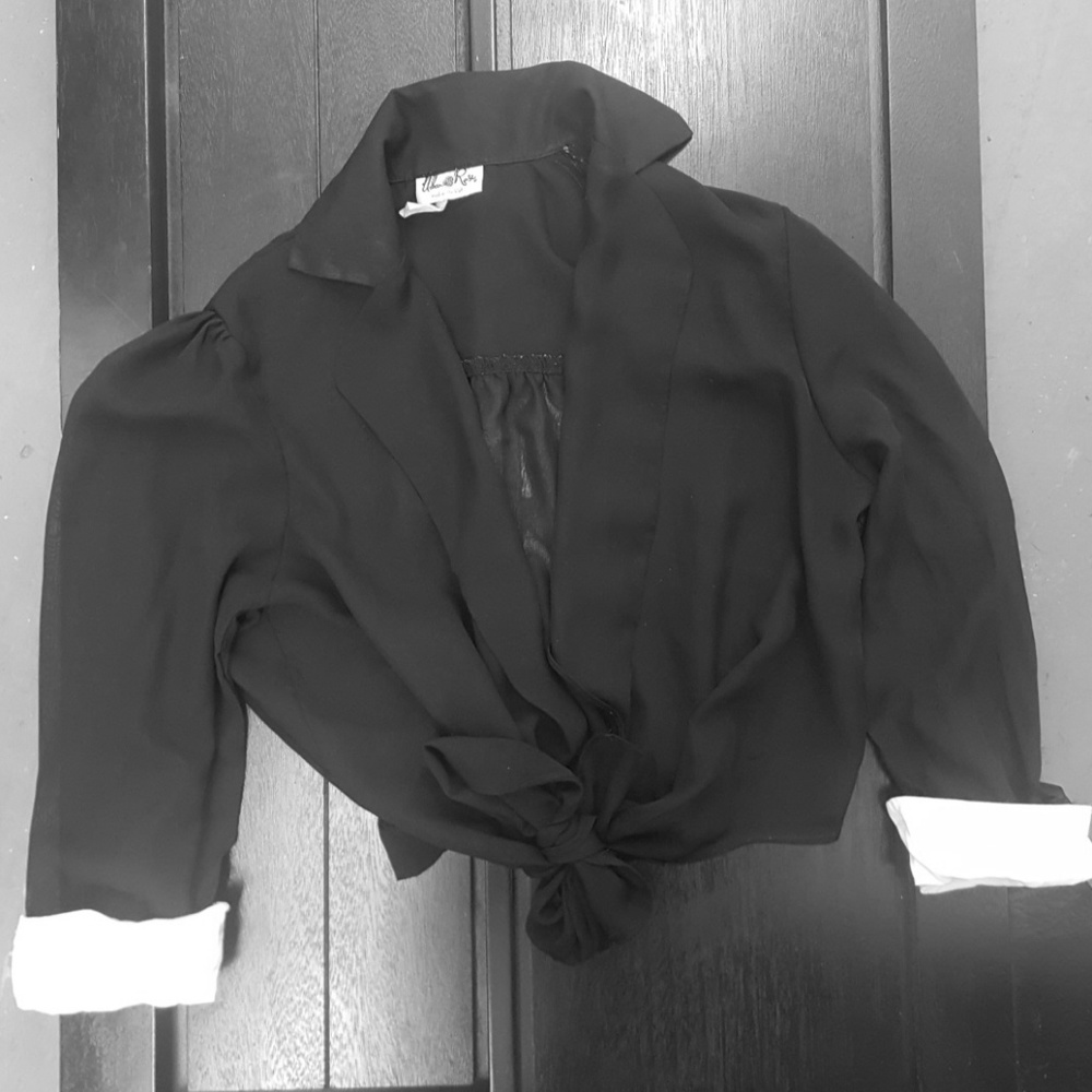 Polyester Tie up Crop w/ White Cuffs