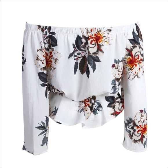 *RESTOCKED FLORAL OFF SHOULDER FLOWY BOHO CROP TOP - Picture 5 of 8