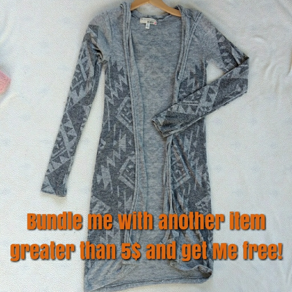 Boho, Sweater, tunic, Grey, Size Small,