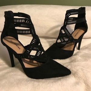 Black strappy ankle heel
