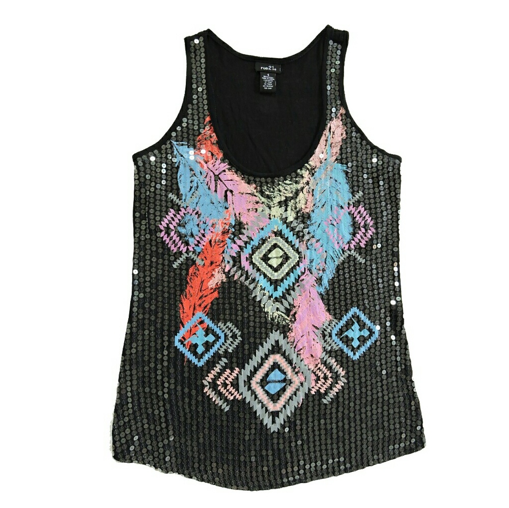 Sequined Tank Black/pink/turqoise
