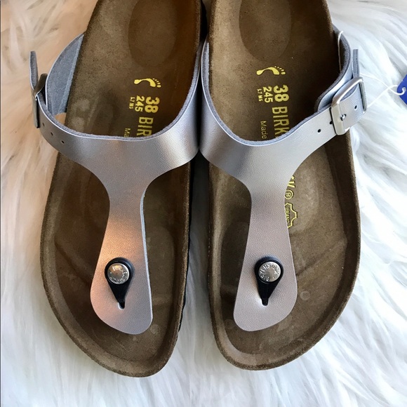 Birkenstock Shoes - $65 FIRM, BNWT BIRKENSTOCK SILVER Gizeh 38 N