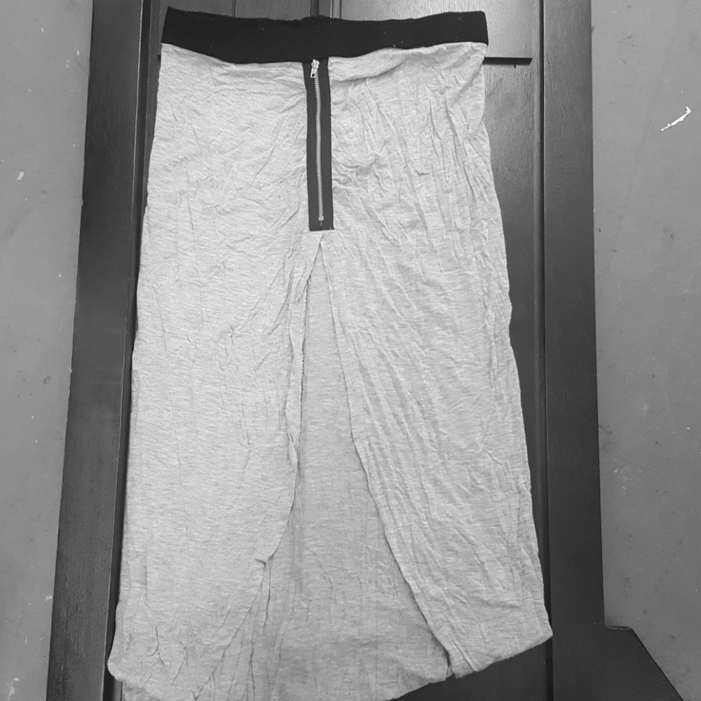 Grey Zipper Thigh Slit Skirt