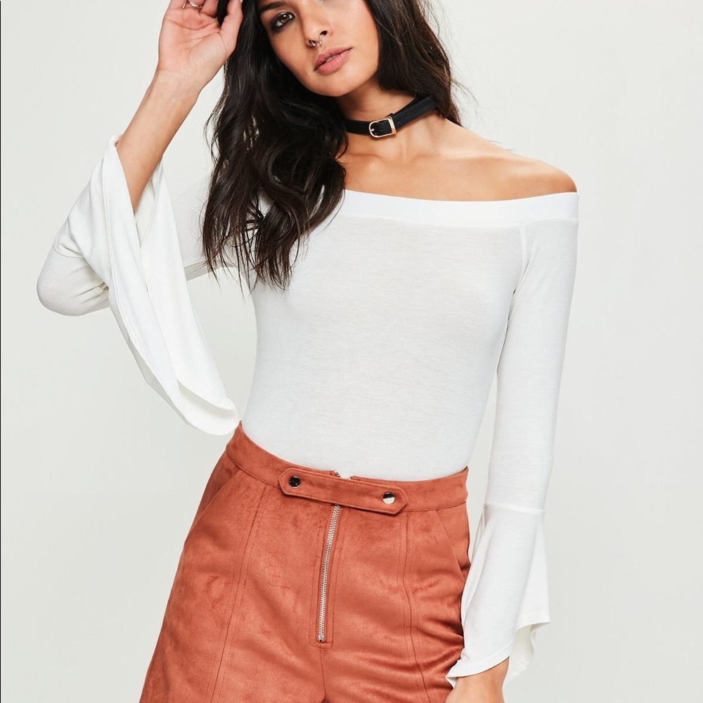 White bell sleeve bodysuit