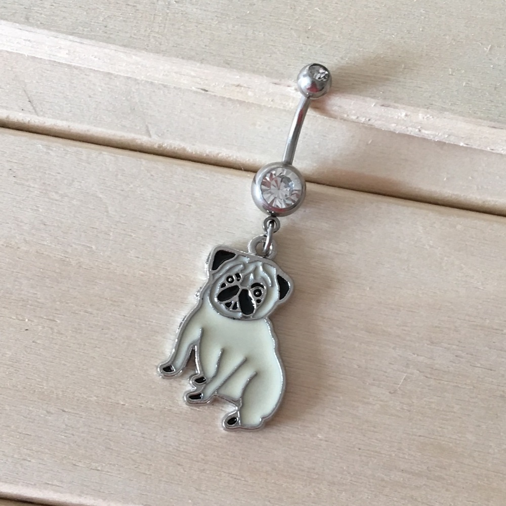 Pug Dog Belly Button Ring - Picture 2 of 2