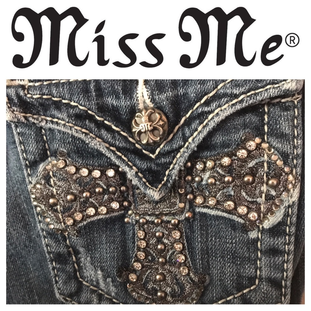MISS ME Jeans Sz 27 Boot Cut Dark Wash Cross Bling