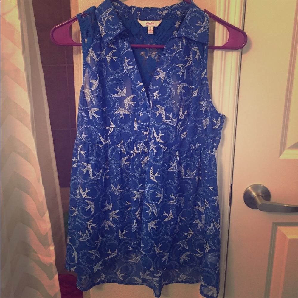 Blue lace and sheer top