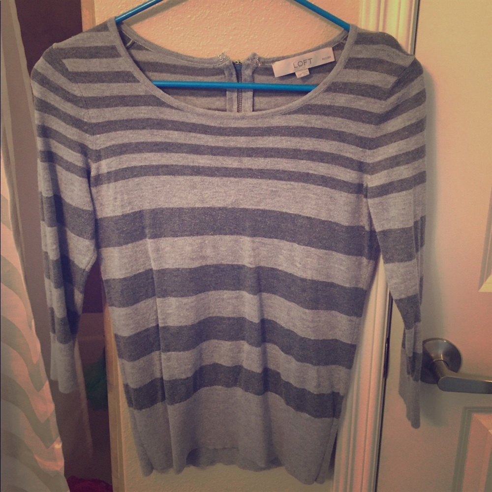 Grey stripped shirt with 3/4 length sleeves