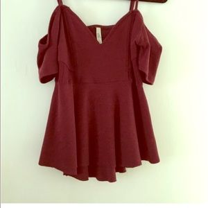 free people maroon off shoulder short sleeve top