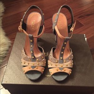 Gucci Suede Sandals with Gold Studs