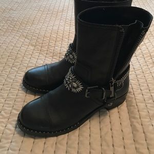Black Leather Embellished Boots