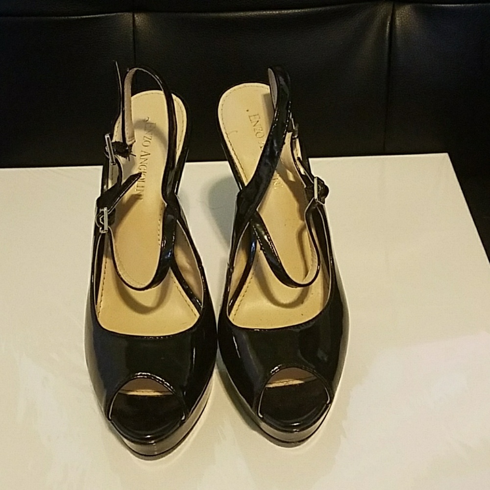Black strappy platform heels
