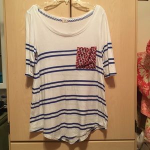 Red, white and blue top