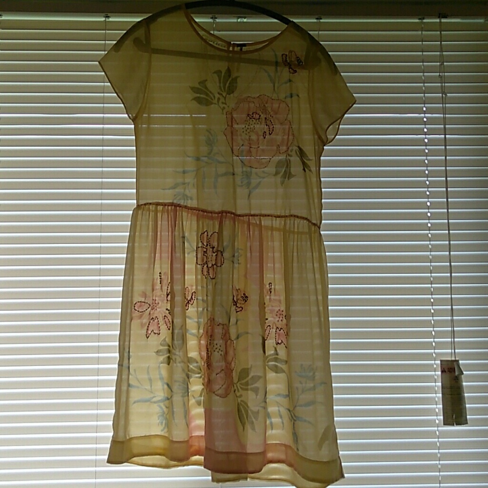 Free People XS Cream Sheer Floral Dress