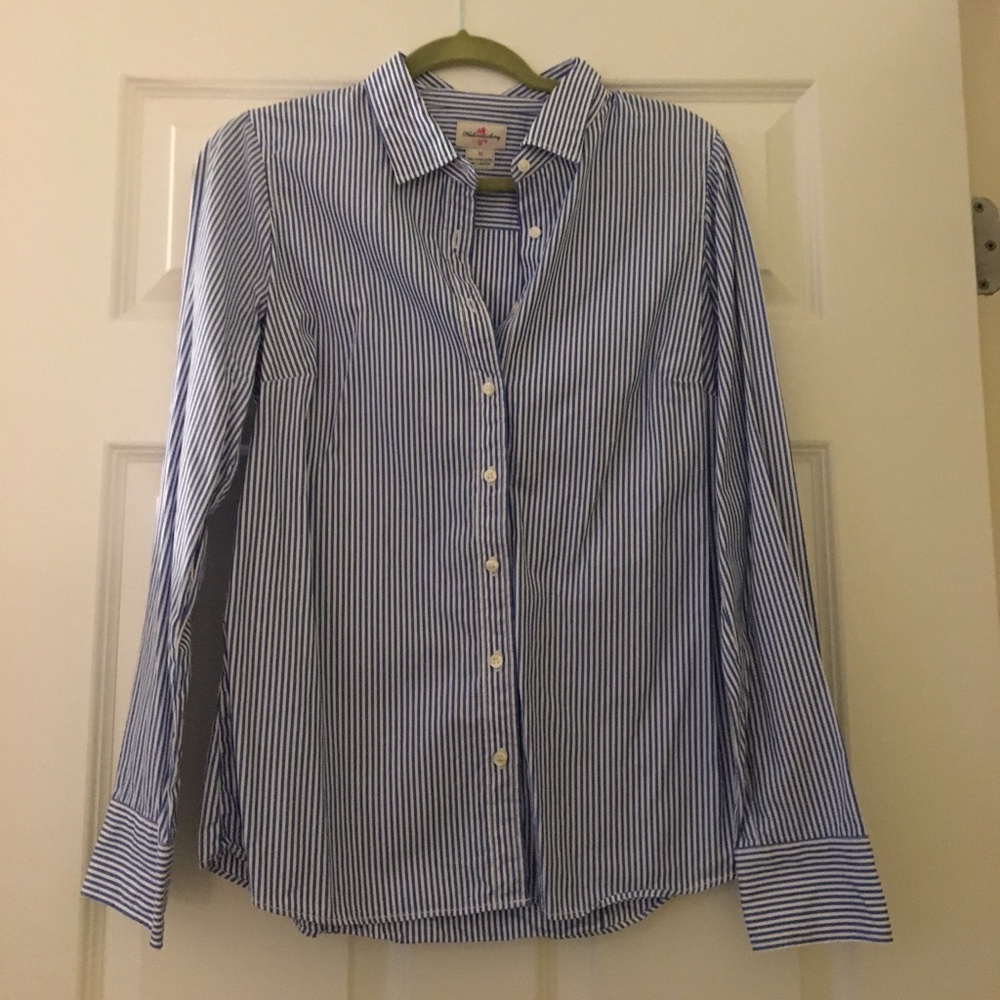 Blue and white pinstripe blouse