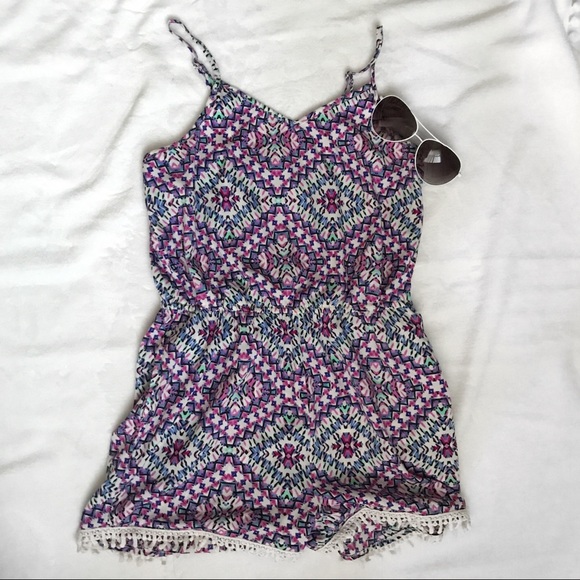 Shrinking Violet Other - boho style tribal romper with tassels & pockets