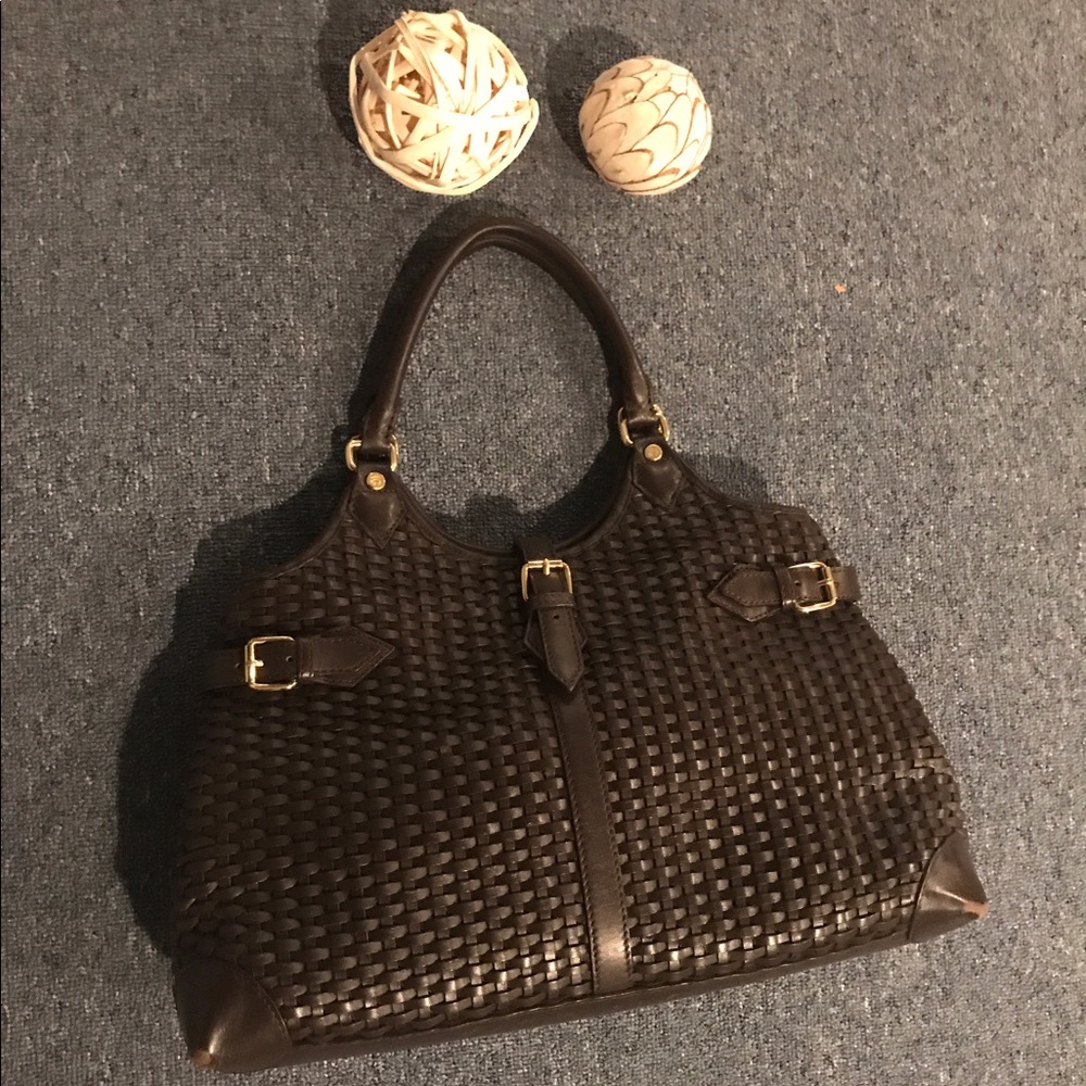 BROWN & GOLD LEATHER WOVEN BROOKS BROTHERS BAG!