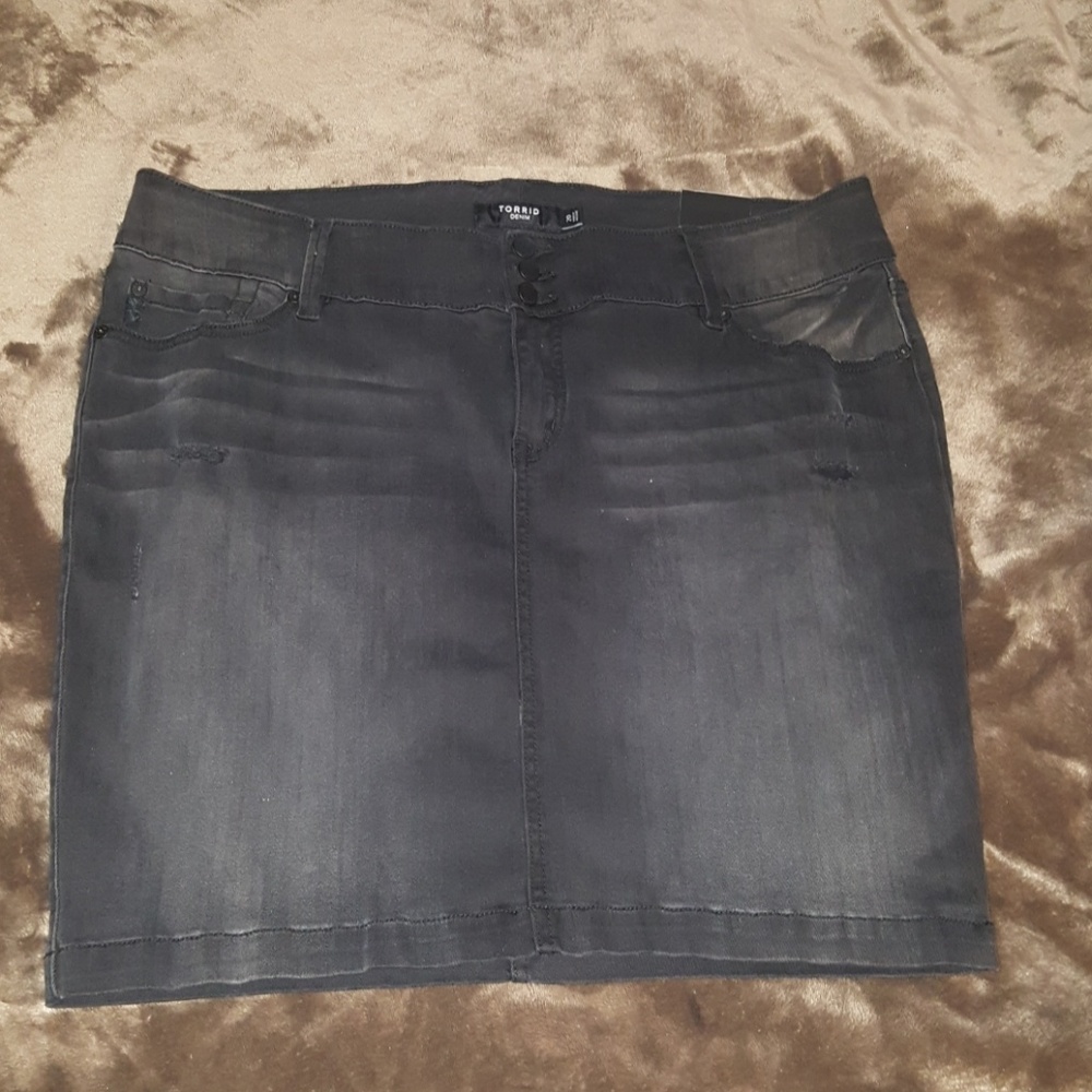 Distressed Black Denim Skirt