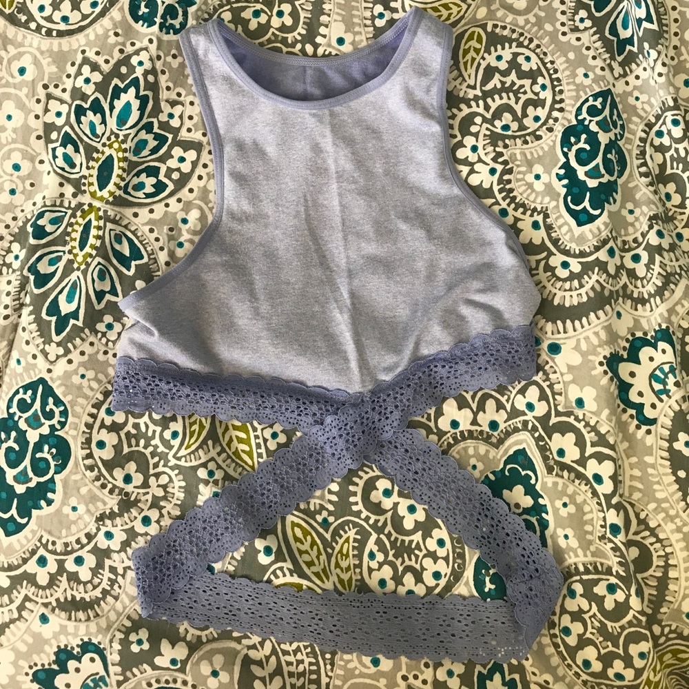 Periwinkle Crop Top with Lace Cross Body Detail