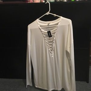 loose white lace up top