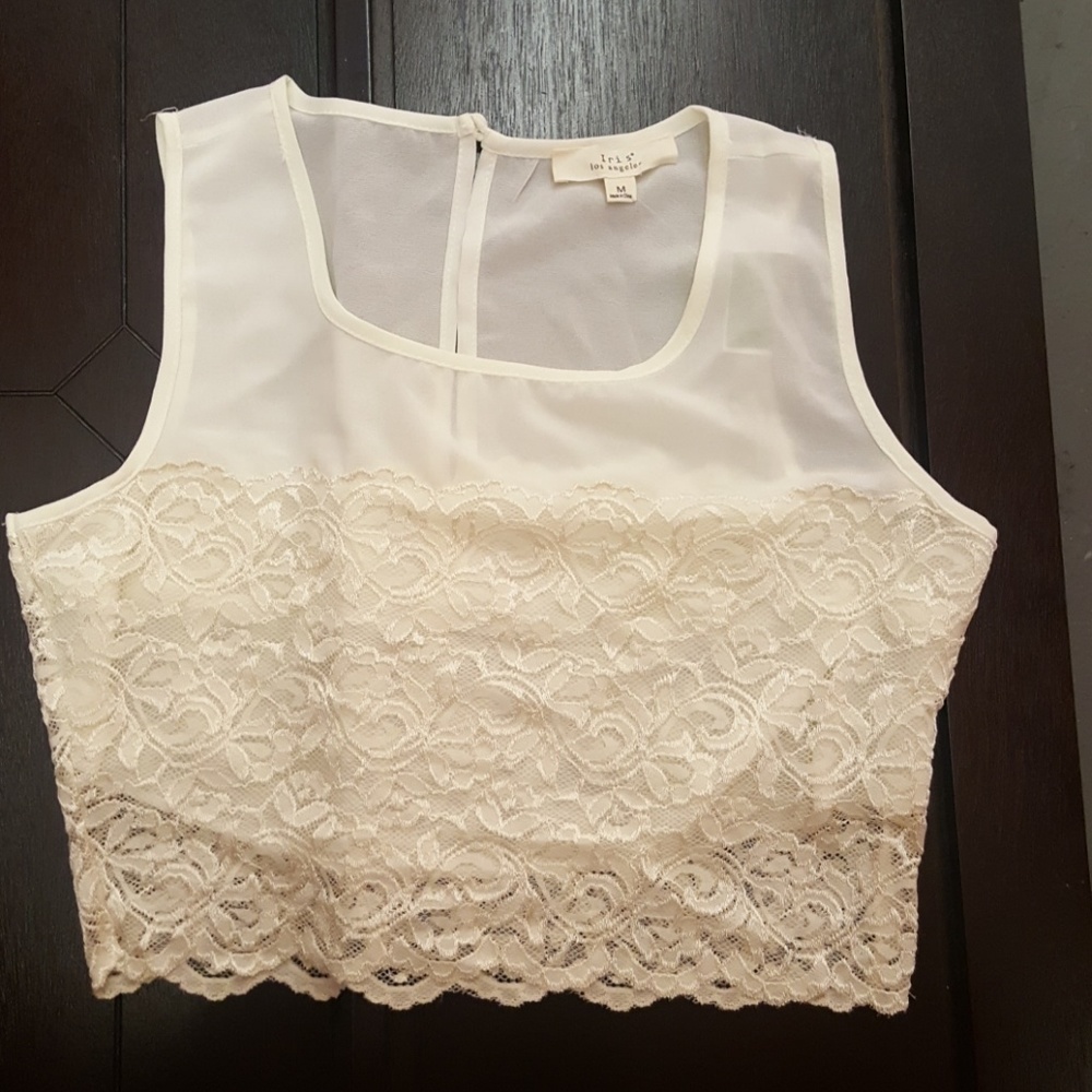 Cream Lace Polyester Crop Top