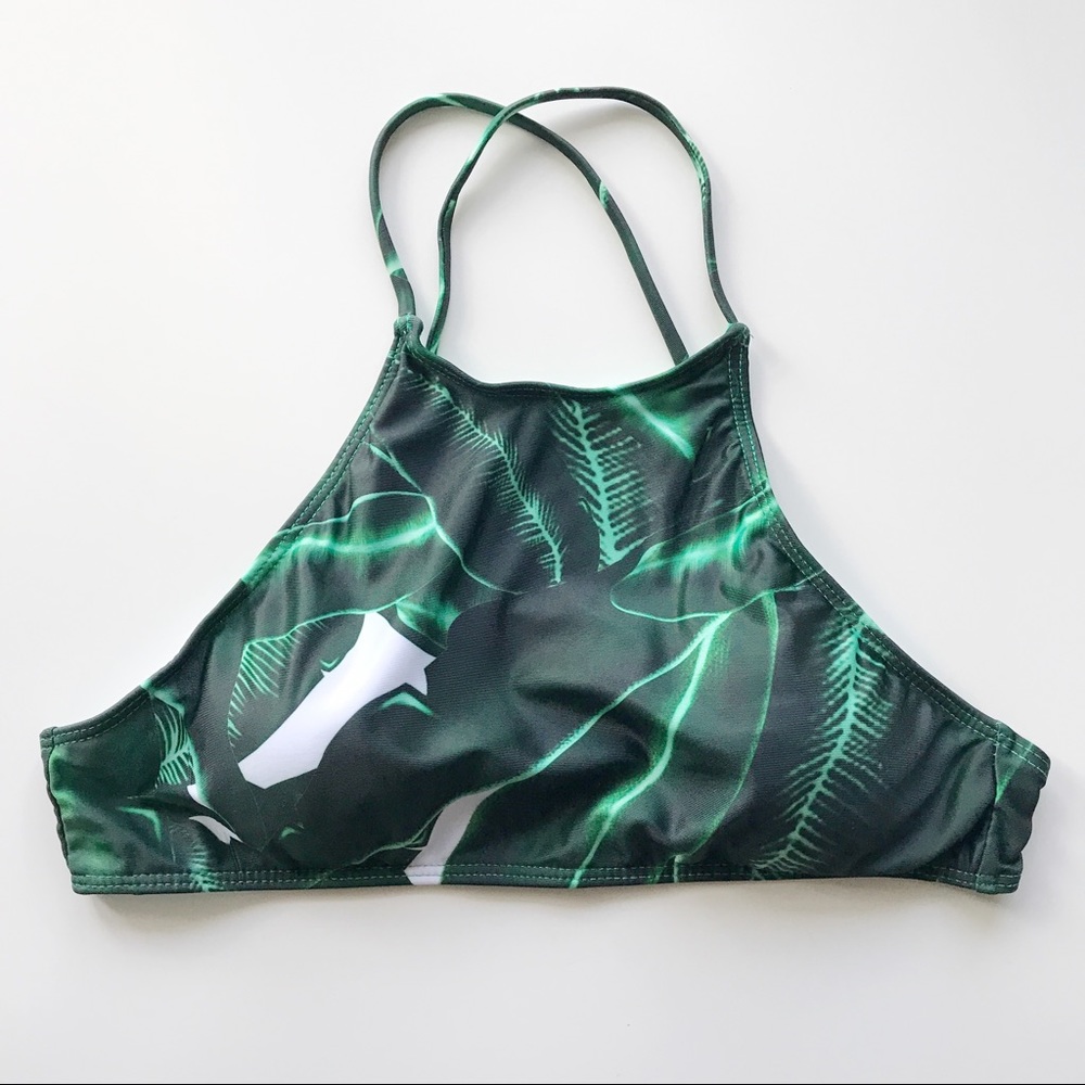 Banana / Palm Leaf Print High Neck Bikinis - Picture 3 of 7