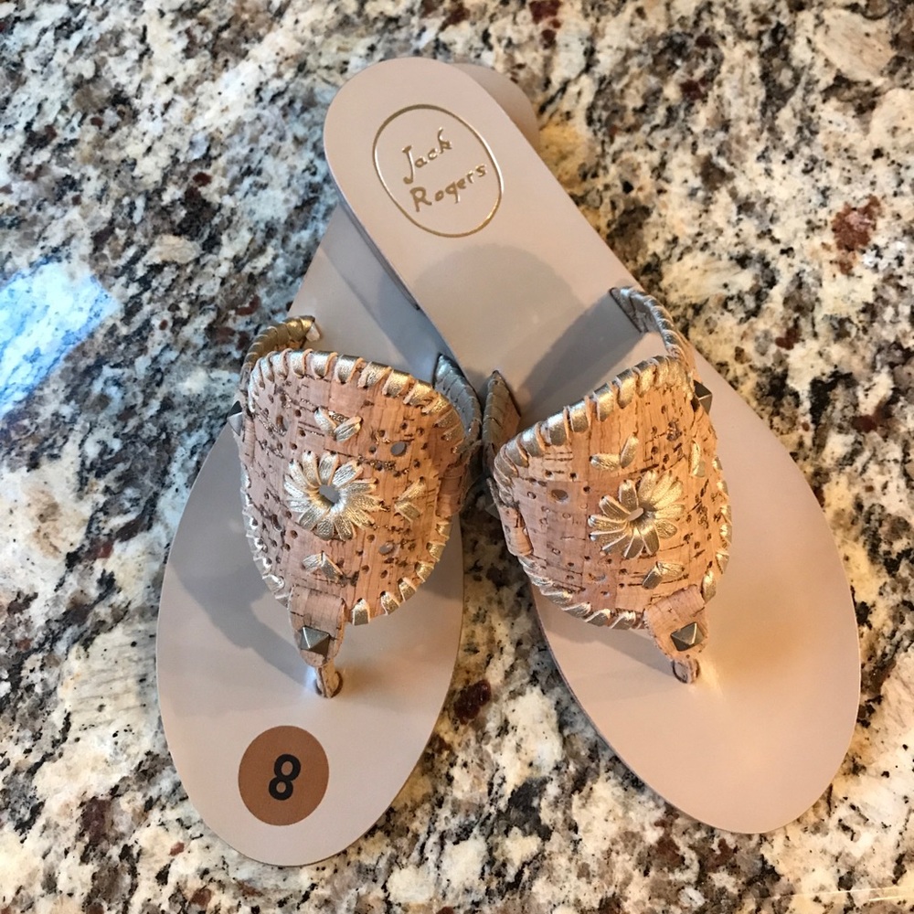 NWT Jack Rogers Georgica gold and cork size 8