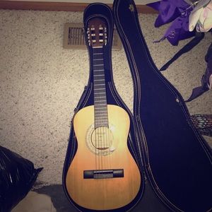 Guitar, guitar strap, guitar case